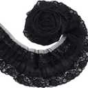UNICRAFTALE 4.37 Yards 3 Layer Pleated Organza Lace Edge Trim 4 Inch Wide Gathered Ruffle Chiffon Ribbon Black Pleated Edging Trimmings Fabric for Cloth Sewing Embroidered Applique