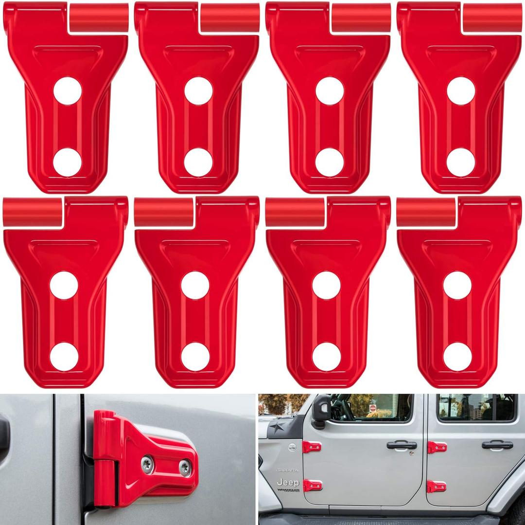 Door Hinge Cover Trim Exterior Accessories Decoration for 2018-2025 Jeep Wrangler JL JLU Sport Sahara Freedom Rubicon Unlimited & Gladiator JT 2-Door and 4-Door (Red 8 PCS)