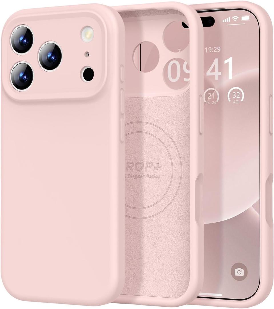 Vooii Magnetic for iPhone 17 Pro Case, Compatible with Magsafe (Premium Liquid Silicone) (Integrated Camera Control Button) Full Body Protective Anti-Scratch Microfiber Lining 6.3", Pink Sand