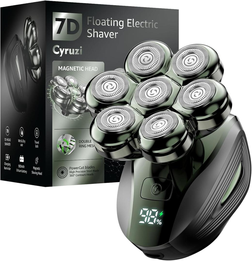 Head Shavers for Bald Men: Upgraded Detachable Head Shaver - IPX7 Waterproof Wet or Dry Electric Razor for Men - 7D LED Display Rechargeable Shaving Grooming Kit with Type-C Charge (Olive Drab)