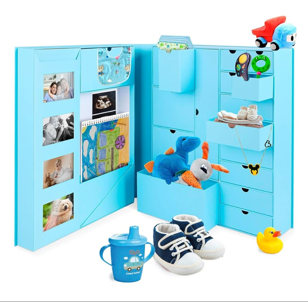 Baby Keepsake Box - Baby Memory Box - Baby Boy Girl Keepsake Box Tins Memory Box Pregnancy Baby Bubbs Storage Box Baby First Year Box Library Baby All-in-One Organizer