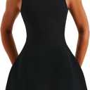 LuFeng Women's Summer Sexy Sleeveless Zipper Mock Neck Slim Fit A-line Mini Dress Bodycon Party Club Dress for Women (Black) Small