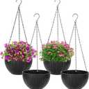 4 Pack Black Hanging Planters, 8.2 inch Hanging Flower Basket Planter Pots, Garden Plant Pot Container, Balcony Patio Hanging Basket Planters with Drainage Hole for Indoor and Outdoor Use
