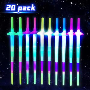 VANVENE Light Up LED Swords Expandable Laser Sabers Glow in Dark, Mini Glow Sticks, [Pack of 20], 4-Section 5 Colors, Flashing Neon Party Favors