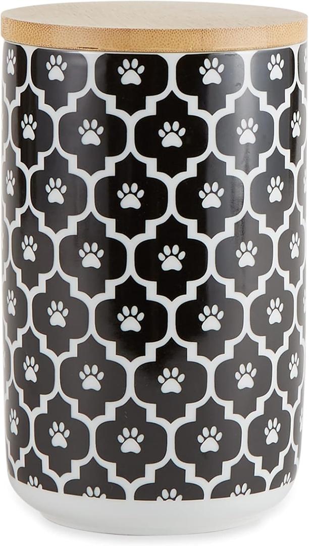 Bone Dry Lattice Collection Pet Bowl & Canister, Treat Canister, 4x6.5 inches, Black