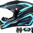 Motocross Helmet,Adult &Youth Trend Full Face,ATV Motorcycle,Dirt Bike Downhill Off-Road Mountain Bike Helmet,DOT Certified,4-Piece Set (Blue, L)