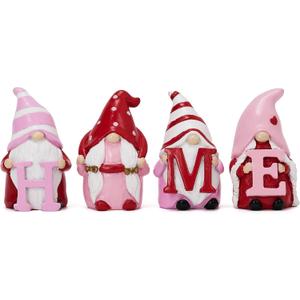 Valery Madelyn 4Pcs Valentines Gnome Decorations, Resin Gnome Family Tiered Tray Decor, Red Pink Sweet Gnome Table Decor, Valentines Gifts for Him Her Wedding, 3.1 Inch (Medium)