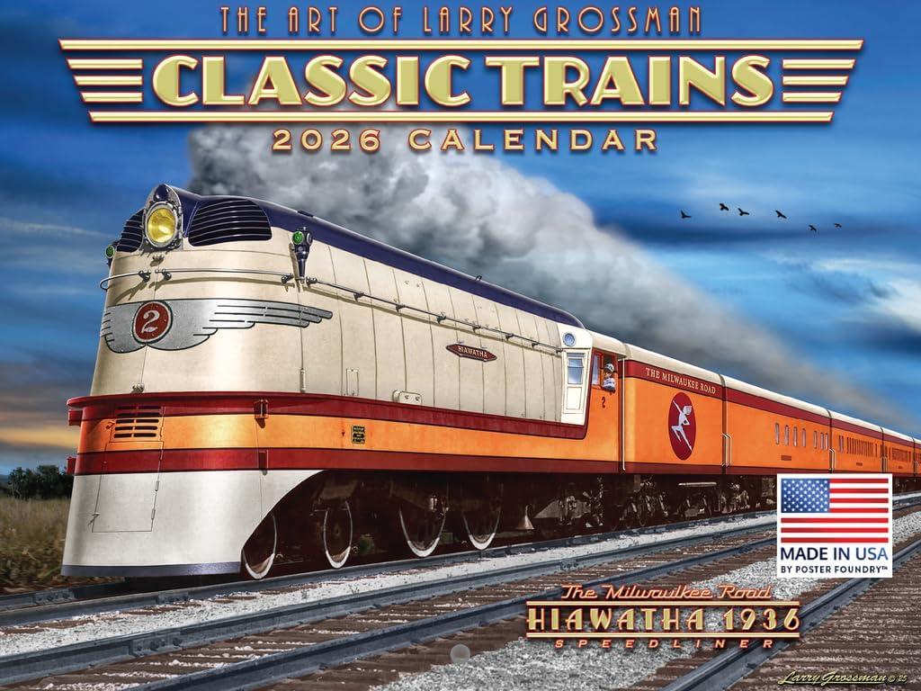 3 x Train Calendar 2026 Classic Railroad Trains Gifts For Train Lovers by Larry Grossman Monthly Wall Calender 12 Month | American Made In The USA