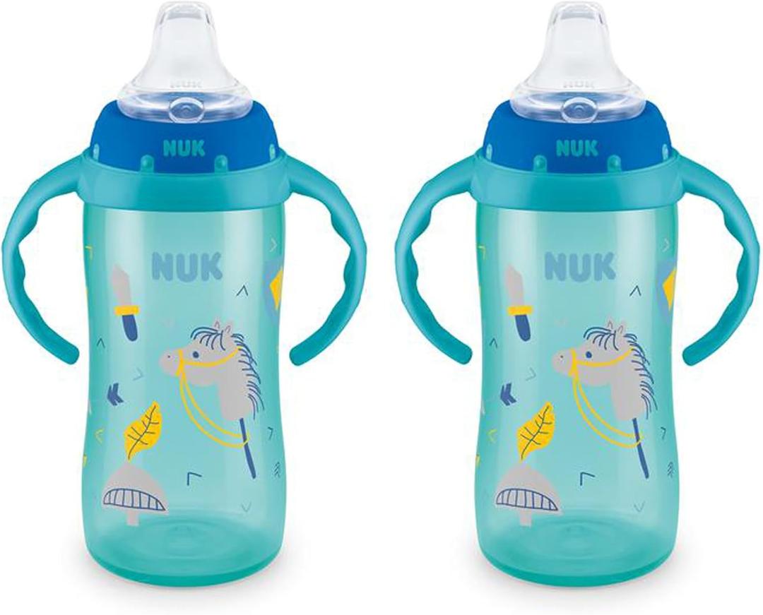 NUK Learner Cup, 10 oz, 2 Pack, 8+ Months  BPA Free, Spill Proof Sippy Cup (Blue Kingdom)