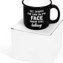 YHRJWN Funny Coffee Mugs for Men Women, Yet Despite the Look on My Face You Are Still Talking Funny Coffee Cup, Sarcastic Gag Gifts for Coworker Boss, Christmas Birthday Gifts for Friends 15 Oz (Black)