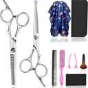 Hair Cutting Scissors Kit for Kids, Fcysy 6 in Children Safety Round Tip Haircut Trimming Scissors Thinning Shears Set, Barber Supplies for Toddlers, Boys & Girls Home Use Grooming Kit (10pcs Silver)