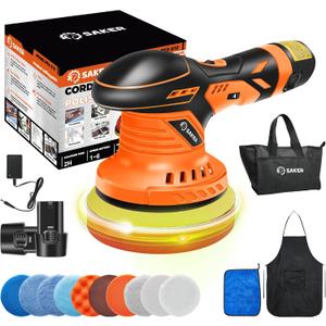 Saker Cordless Buffer Polisher, 6 Inch Fast Charging Portable Car Polishing Kit with 2PCS 12V 2000mAh Batteries, Polisher for Car Detailing Polishing Waxing