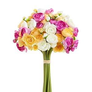 Sahoottie Ranunculus Artificial Flowers Faux Silk Mini Ranunculus Bulk Fake Wedding Filler Flowers for DIY Bouquets, Centerpieces Arrangements 15Pcs Purple Yellow White