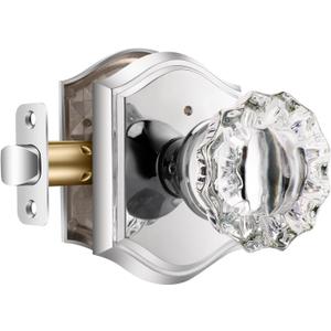 Polished Chrome Glass Door Knobs, Crystal Door Knob Interior with Lock, Privacy Polished Chrome Door Knob for Bathroom Bedroom
