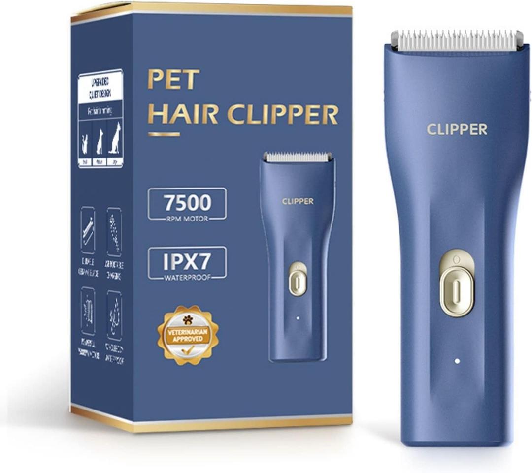 Dog Cat Home Hair Waterproof Clipper Portable Electric USB Rechargeable Pet Grooming Tools Low Noise Shaver Cordless Trimmer for Small and Large Pets (L006-blue)