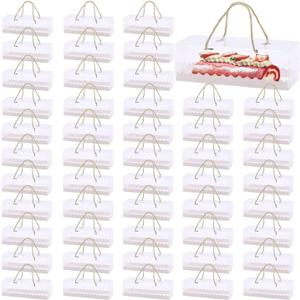 50 Pcs Clear Cupcake Boxes 9 x 3 x 3 Inch Clear Cake Box with Handles Plastic Rectangular Cupcake Containers Clears Gable Boxes Bakery Cake Box for Cakes Packaging Dessert Biscuits