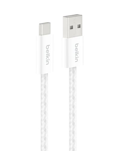 Belkin USB A to USB C Cable, 3.3ft, 15W - Type C Charger, iPhone Charger Cord, Soft, Braided, Flexible for iPhone 17 & 16, Galaxy S25, Pixel 10, iPad Pro, Airpods Pro, Switch & More - White