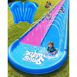 Spring Water 22ft Inflatable Slip and Water Slide for Kids, 2 Racing Lane Giant Slip n Water Slides for Backyard Heavy Duty with 2 Bodyboards, Outdoor Summer Water Toys Funs Sprinkler