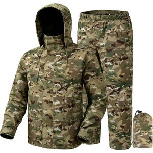 Rain Suit, Rain Gear for Men Waterproof, Camo Rain Jacket, Lightweight Rain Coat, Large