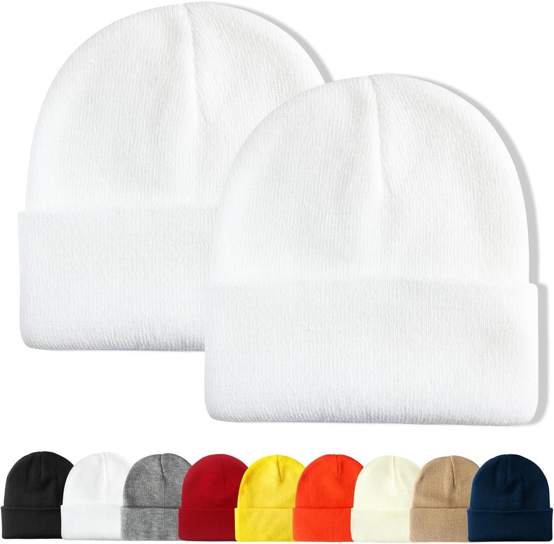 PFFY Unisex Beanie Hats for Men Women Knit Winter Beanies (White)