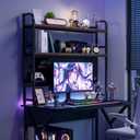 deli Desktop Shelf, Desk Hutch with Metal Pegboard, Black, 37.8 inches x 7.9 inches x 39 inches