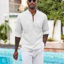 COOFANDY Men's Henley Shirt Long Sleeve Lightweight Casual T-Shirt Summer Beach Hippie Tee Shirt (White, XL)