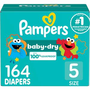 Pampers Diapers - Baby Dry - Size 5, 164 Count, Absorbent Disposable Infant Diaper (Packaging May Vary)