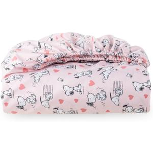 Berkshire Blanket Peanuts Fitted Sheet Queen Size(Only), Cute Character Snoopy Microfiber Sheet with Deep Pocket, Soft and Breathable, Mini Peanuts Poses and Hearts Blush