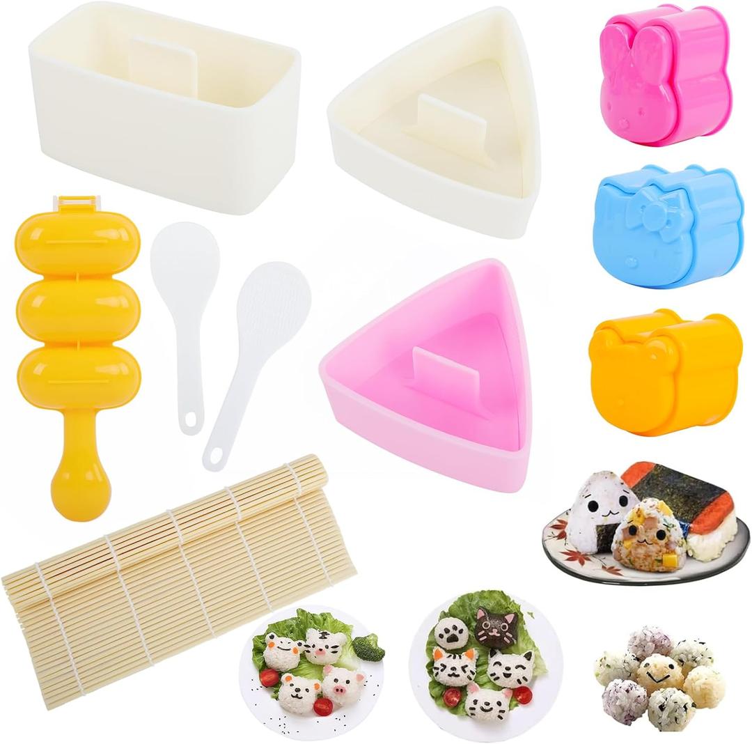 Onigiri Mold Set - 10pcs Spam Musubi Maker Press Large Triangle Rice Ball Mold Sushi Rolling Mat Sushi Making Kit for Lunch Bento and Home DIY