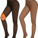 NEW YOUNG Fleece Lined Tights Women - Fake Translucent Warm Pantyhose Leggings Thick Thermal Tights for Winter (Small-Medium, Black, Brown)