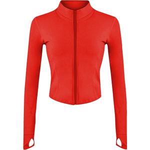 Lviefent Womens Lightweight Full Zip Running Track Jacket Workout Slim Fit Yoga Sportwear with Thumb Holes (Large, Red)