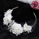 Oriamour White Flower Girl Headpiece for Wedding Flower Girl Headband Communion headpiece for girls Princess Crystal Hair Accessories for Birthday Party, First Communion Silver