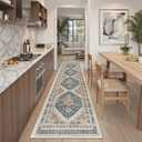 Madane Runner Rug 2x8, Washable Hallway Runner Rugs, Non-Slip Low-Pile Soft Kitchen Rug Runner Laundry Room Rug, Vintage Throw Entry Foyer Mat for Entrance Living Room (Navy Blue, 2 x 8)