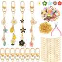 Tondiamo 286 Pieces DIY Keychain Making Kit Charm Jewelry Chain Making Crafts with 120 Charms 20 Keychain Clips 120 Jump Rings 25 Extender Chain and Plier for Women Bag Gift(Flower)