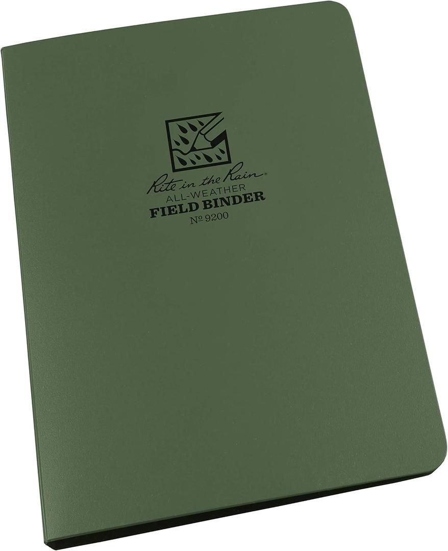 Rite In The Rain Weatherproof 1/2" Ring Binder, 5.625" x 7.875", Green Binder (No. 9200)