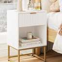 Masupu White Nightstand, Fluted Night Stand, Wood Bedside Table with Storage Drawer, Modern Side End Table for Bedroom, Living Room, White