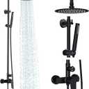 Rainsworth Outdoor Shower Kit Matte Black - Single Handle Brass Valve, 8 Inch Rain Shower Head and Handheld Spray Shower Fixture Combo, 304 Stainless Steel Wall Mount