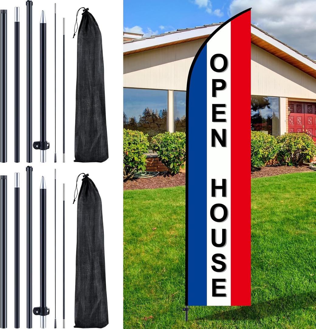 Gisafai 2 Sets Feather Flag Pole Kit Swooper Flutter Flag Hardware Pole Portable Flag Pole Holder with Ground Stake and Bag for Business Storefronts Advertising Outside (7 ft)