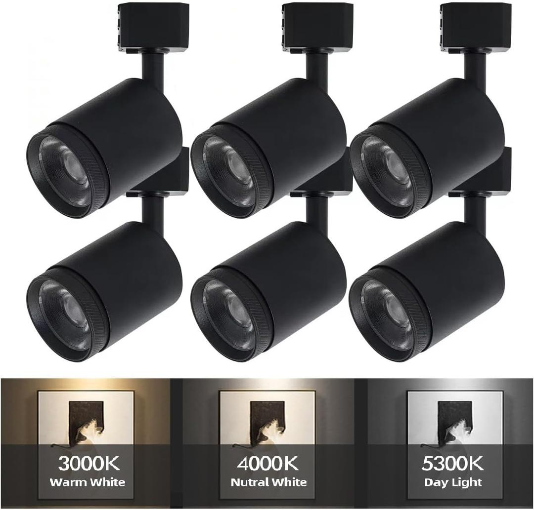 3-Color J Type Track Lighting Heads 10W LED Track Light Heads Bright Rail Ceiling Spotlight Fixtures Accent Task, 3000K-5700K, Flicker Free CRI90+ 10W 1200lm, Matte White, Pack of 6