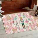 Artoid Mode Pink Diamond Plaid Nutcracker Christmas Doormat, Winter Home Decor Low-Profile Door Mat Floor Mat 24x35 Inch