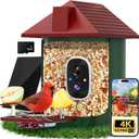 Smart Bird Feeder with Camera,5200mAh Battery with Solar Panel, 4K Native Resolution Live View, AI Species Identification, Auto Capture & Instant Arrival Alert, Ideal Gift for Bird Lovers (Red Green)