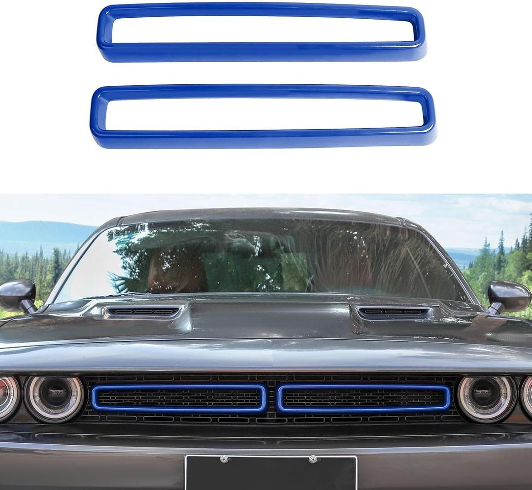 Front Grille Inserts Grill Guard Compatible with 2015-2024 Dodge Challenger Exterior Accessories, Blue