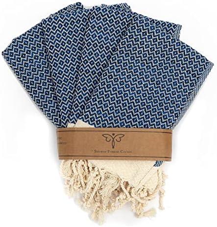 SMYRNA TURKISH COTTON Vintage Series Kitchen Dish Towels Pack of 4, Machine Washable Wash Cloths, Ultra Soft, Absorbent, Prewashed and Quick Dry Turkish Dish Towels, 12x12 Inch (Azure)