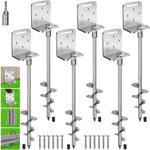 BeneLabel 2/4/6 Pack 18" 24" Ground Anchors Screw in Shed Anchor with L Bracket Trampoline Anchor Spiral Swingset Anchors for Swing Set, Mobile Home, Fence, Playset, Tent, Canopy, Carport, 2.8" Dia Tapered Spiral Blade