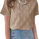 Dokotoo Women's Tops Casual Scoop Neck Short Sleeve Eyelet Embroidered Hollow Out Blouses Shirts (XL)