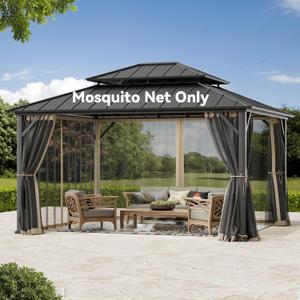 Covered Outdoor Gazebo Mosquito Netting Replacement Universal 4-Panel Sidewalls 12' x 14', Outdoor Gazebo Mosquito Nettings with Double Zipper, Replacement for Patio Canopy, Garden (Mosquito Net Only)