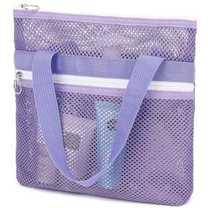 GYEUKHAM Mesh Shower Caddy Portable Shower Bag for Travel, Gym, Camping – Quick-Dry Hanging Toiletry Organizer with Zipper Pockets for Bathroom Essentials,Purple