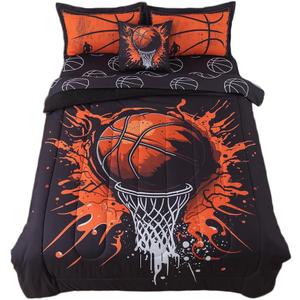 qjmiaofang 6 Pieces Basketball Comforter Set Twin Black Basketball Bedding for Boys Kids Teens Sport Bed in A Bag with Balls Sheets All Season Sports Themed Bed Set for Home Decor, 1*comforter,2*pillowcases,1*fitted sheet,1*flat sheet,1*cushion cover