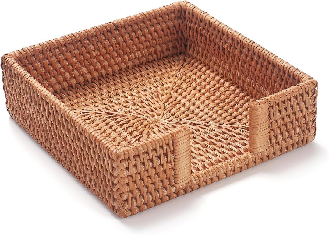 Rattan Napkin Holder Square, Napkin Holders for Paper Napkins, 7.5" x 7.5" x 2.5", Wicker Napkin Tray, Woven Guest Towel Holder for Restaurant/Kitchen/Bathroom Napkin Holder for Table