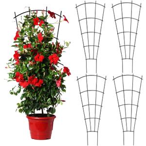 Mklsit 4 Pack 32'' Indoor Plant Trellis for Potted Plants, Metal Garden Trellis for Climbing Plants Outdoor, Black Coated Flower Pot Trellis for Climbing Plants Houseplants Vine Ivy